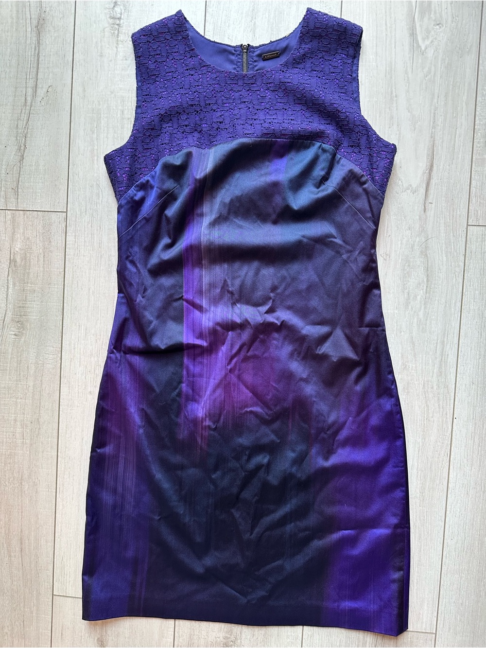 Elie Tahari Silk Violet Lace Yoke Sheath Dress